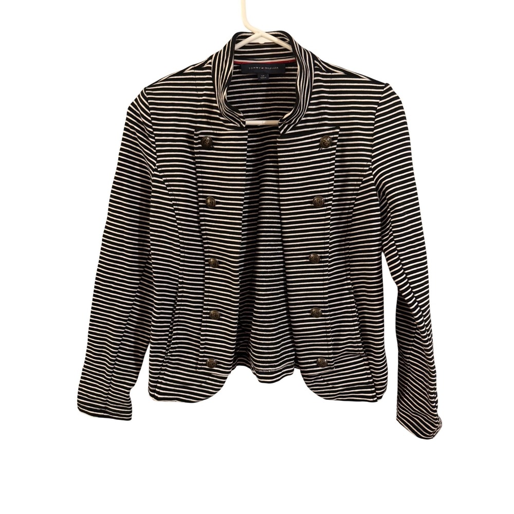 Tommy Hilfiger Women's Striped Blazer‎ Jacket Military Style Button Front